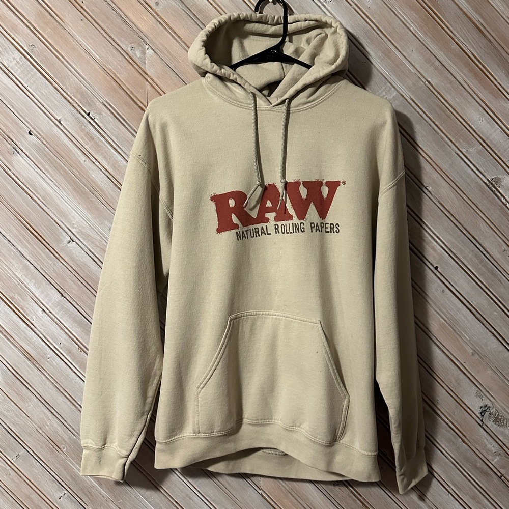 Raw Rolling Papers Tan Hoodie Red Logo Natural Hemp Authentic